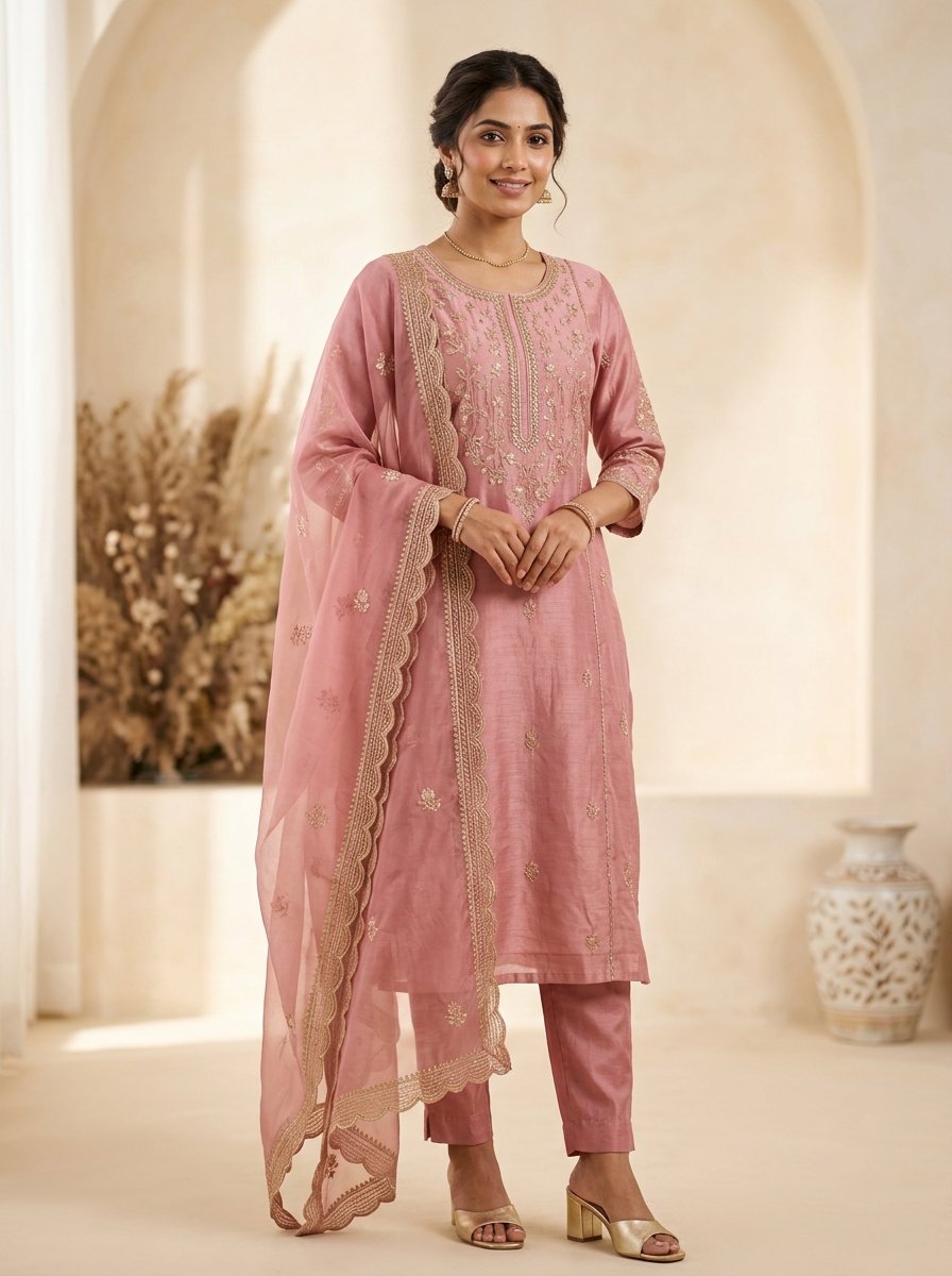 Dusty Rose Chanderi Set