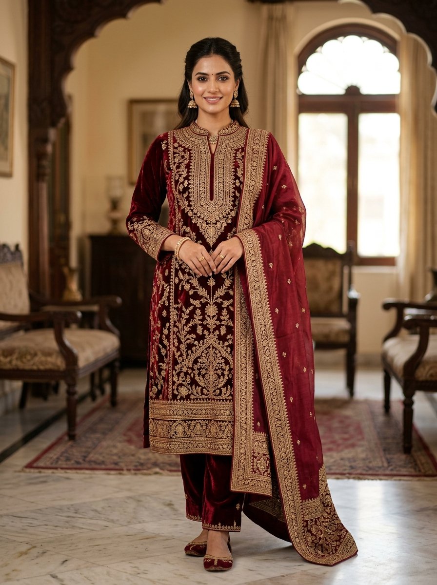 Maroon Velvet Winter Suit